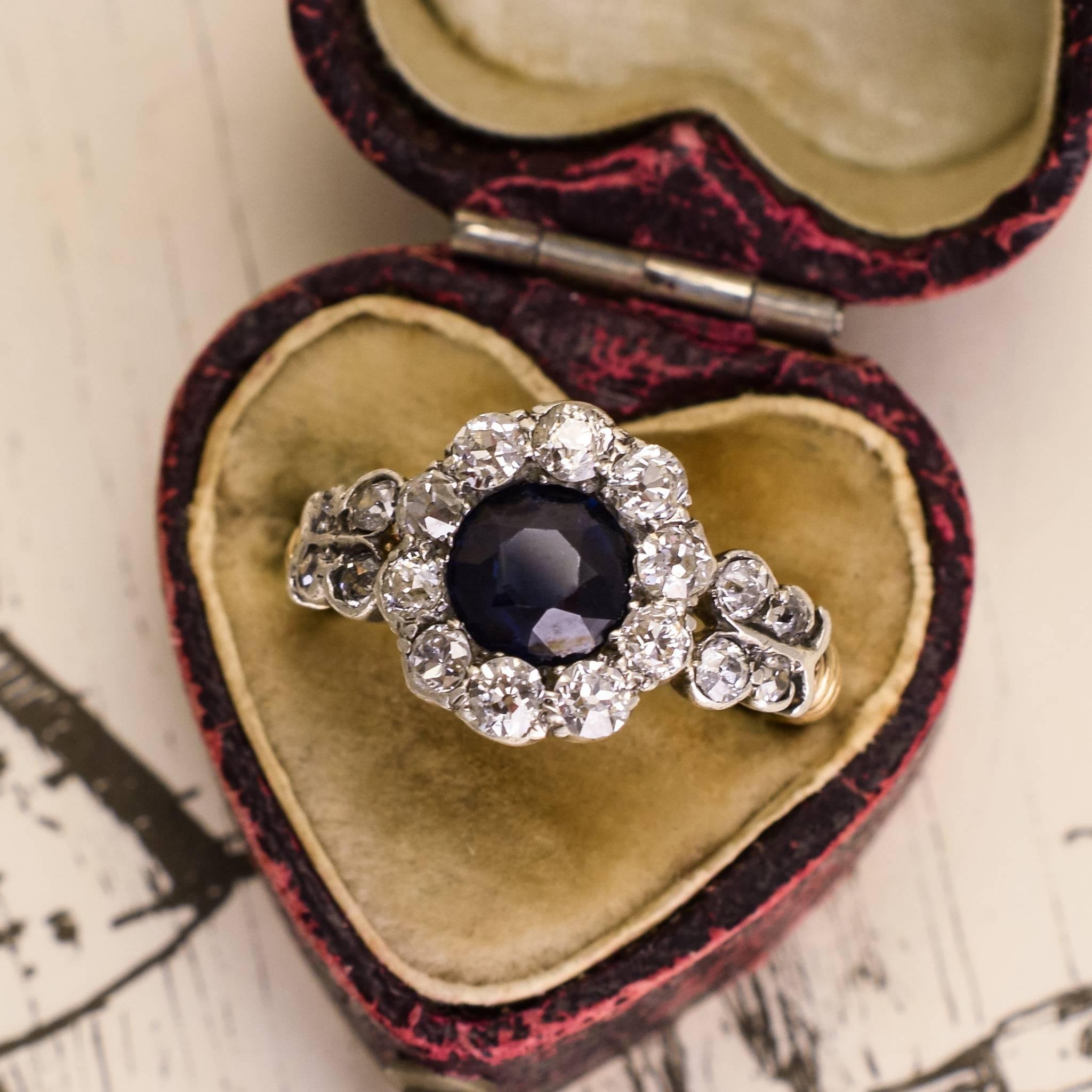 Late Victorian Sapphire Diamond Cluster Engagement Ring 2