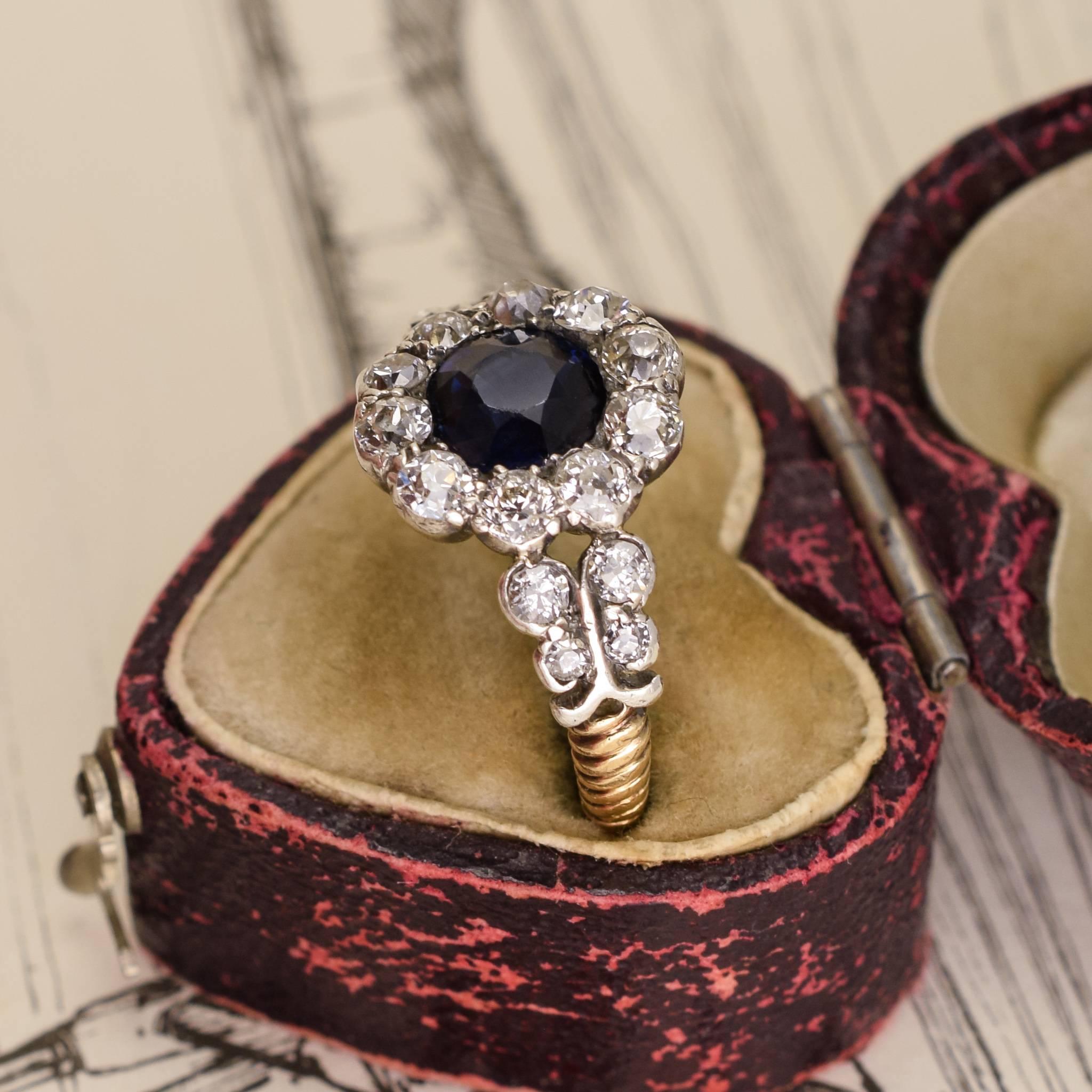 Late Victorian Sapphire Diamond Cluster Engagement Ring 3