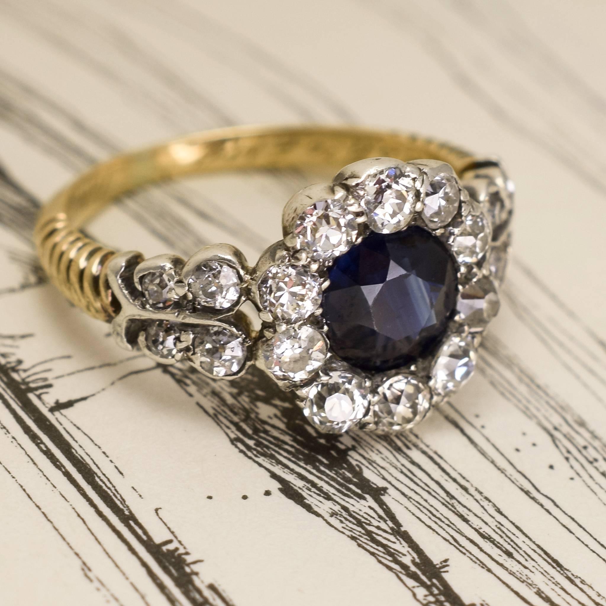 Late Victorian Sapphire Diamond Cluster Engagement Ring 4