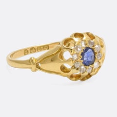 Late Victorian Sapphire Diamond Scalloped Cluster Ring