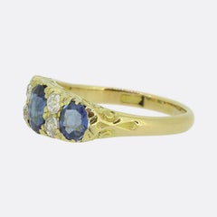 Late Victorian Sapphire Three-Stone and Diamond Ring