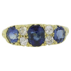 Late Victorian Sapphire Three-Stone and Diamond Ring