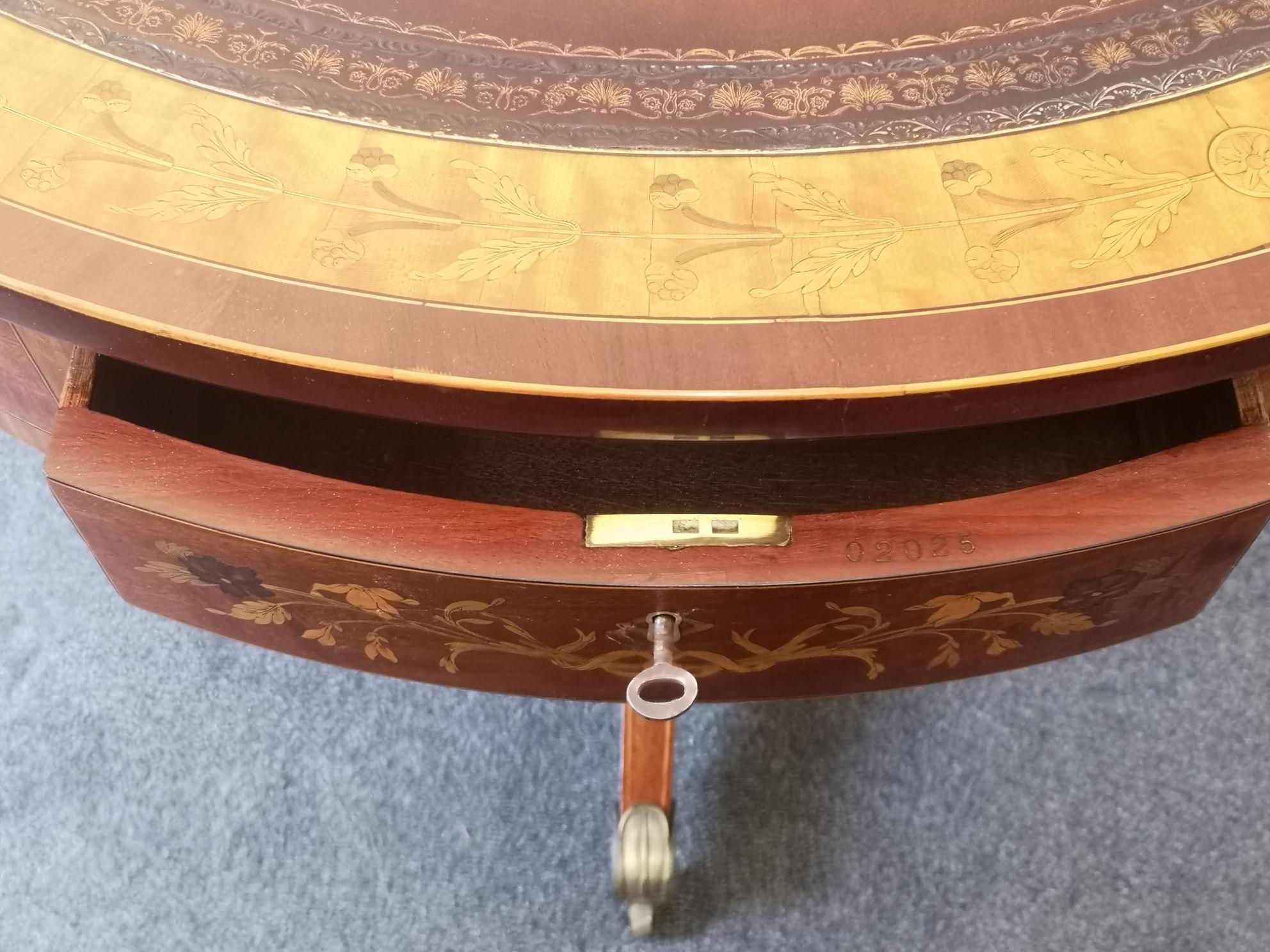19th Century Late Victorian Satinwood And Marquetry Drum Table For Sale