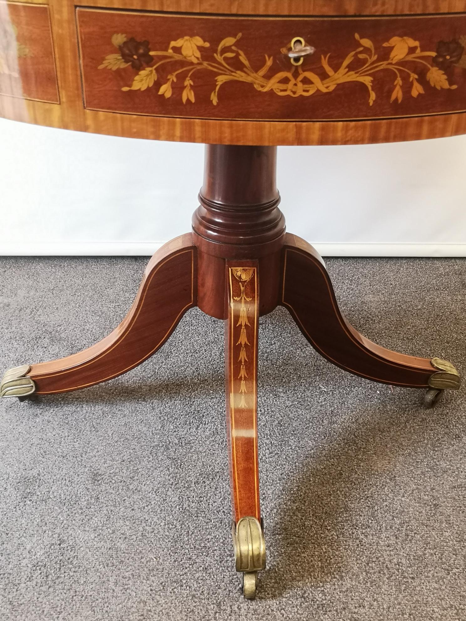 Late Victorian Satinwood And Marquetry Drum Table For Sale 2