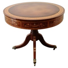 Late Victorian Satinwood And Marquetry Drum Table