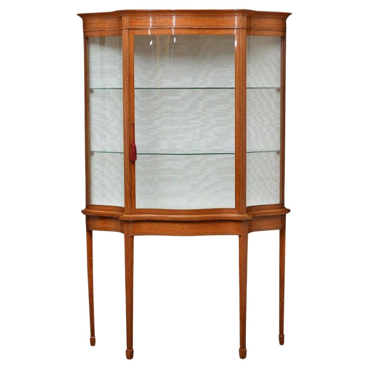 Late Victorian Satinwood Serpentine Display Cabinet For Sale