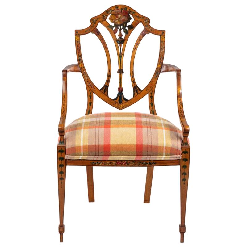 Late Victorian Sheraton Revival Painted Satinwood Armchair