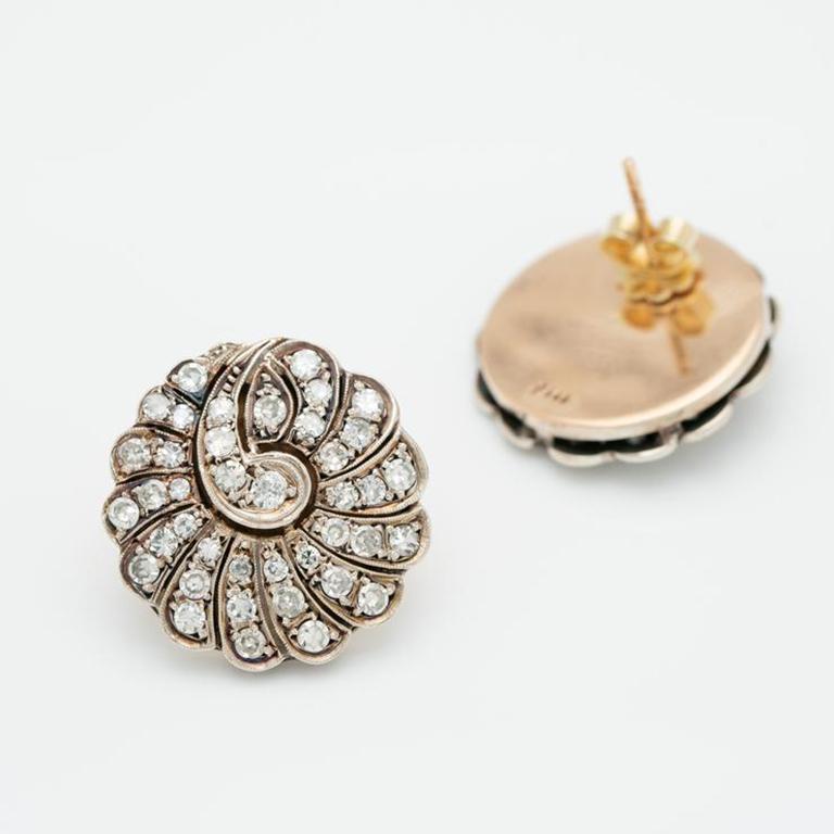 Spätviktorianische Silber & 14 Karat Gold 2,5 Karat Diamant Paisley Cluster-Ohrringe (Viktorianisch) im Angebot