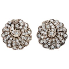 Late Victorian Silver & 14 Karat Gold 2.5 Carat Diamond Paisley Cluster Earrings