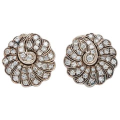 Boucles d'oreilles en argent et or 14 carats avec grappe de diamants de 2,5 carats en forme de cachemire de la fin de l'époque victorienne