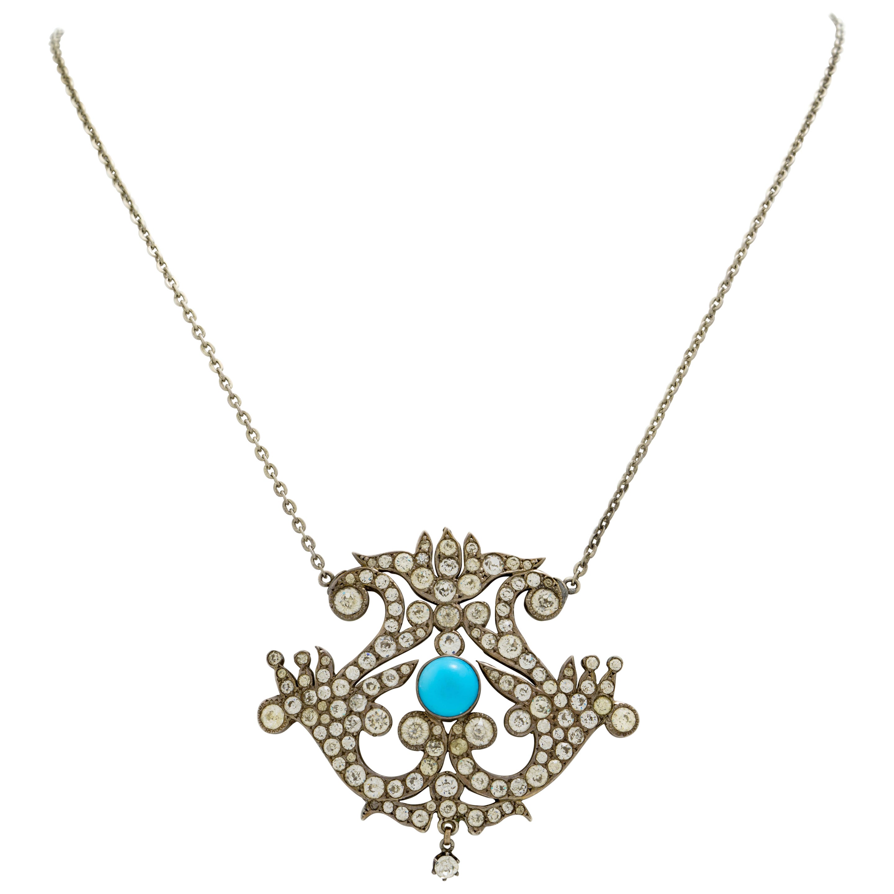 Spätviktorianische Silber- und Paste- und Blauglas-Anhänger auf Silber-Gliederkette