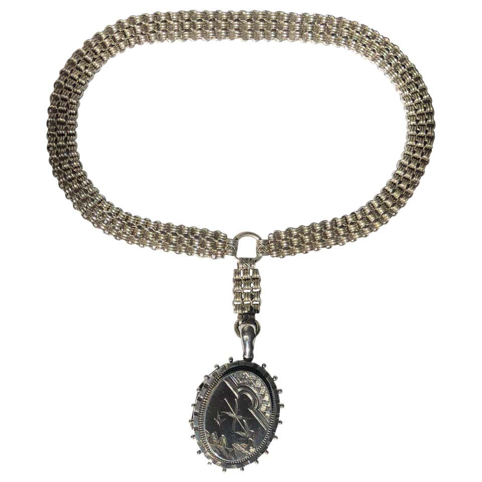 Antique Victorian Silver Locket and Collar, Birmingham, 1883 at 1stDibs