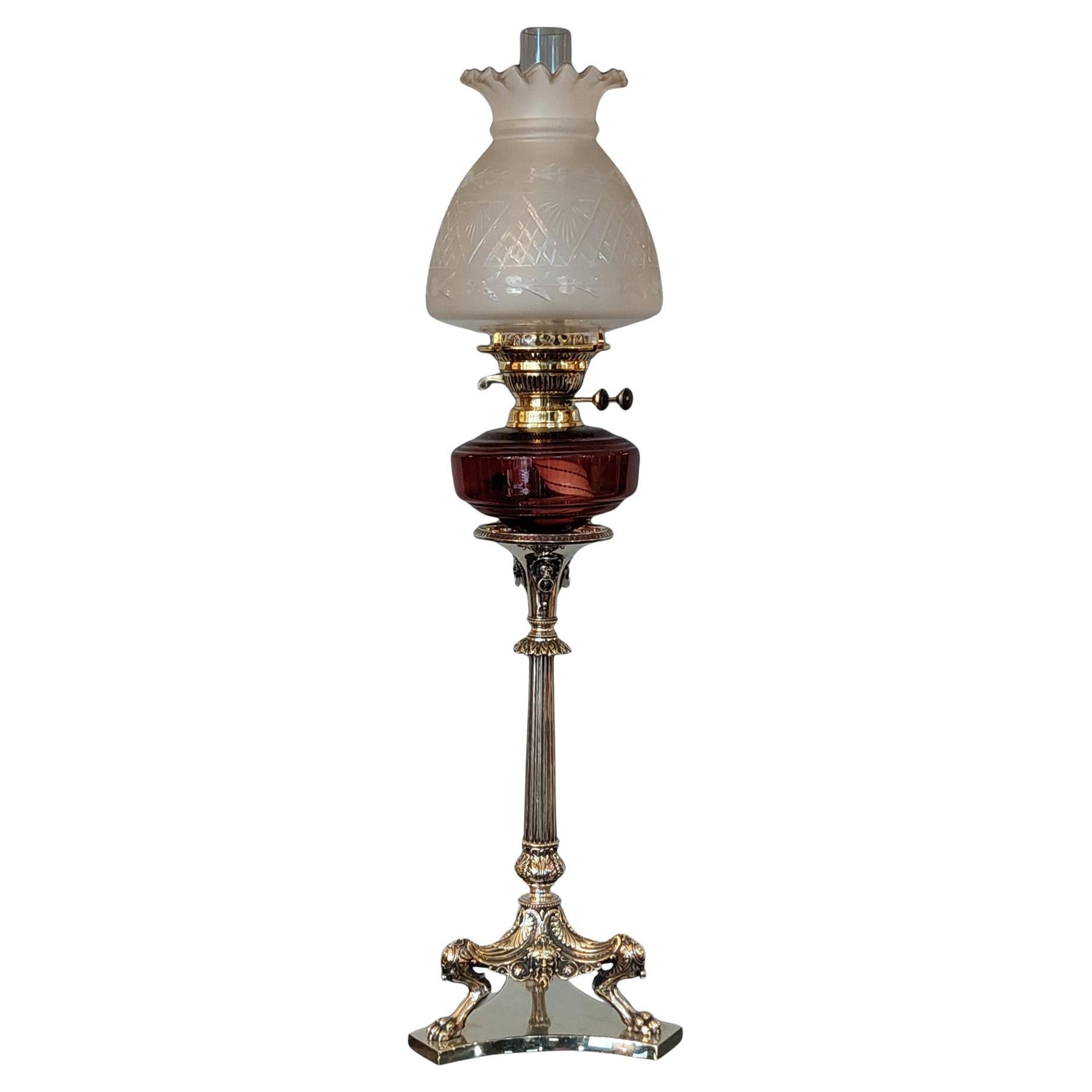 Late Victorian Silver Plated Brass Oil Lamp