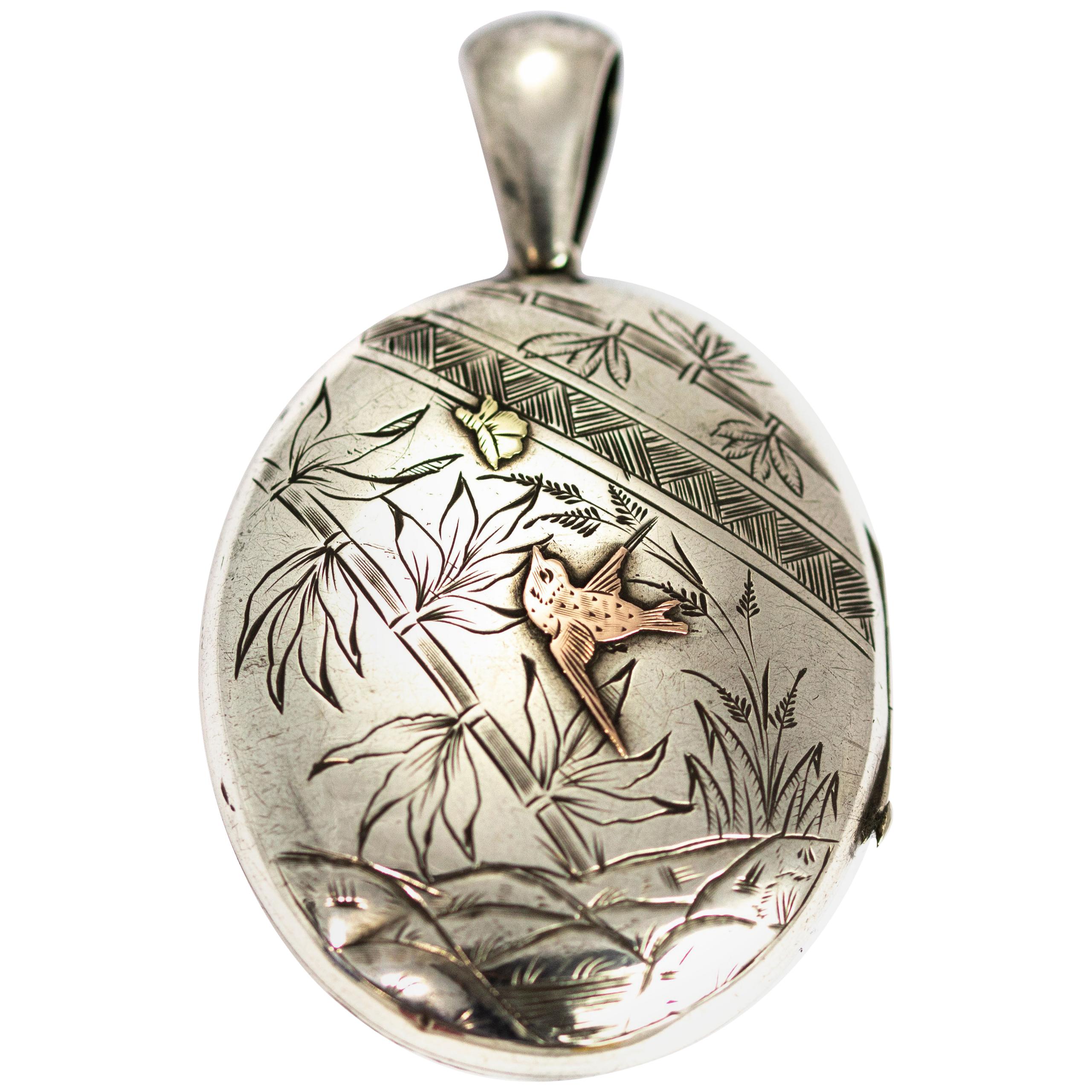 Late Victorian Silver, Yellow Gold and Rose Gold Detailed Locket