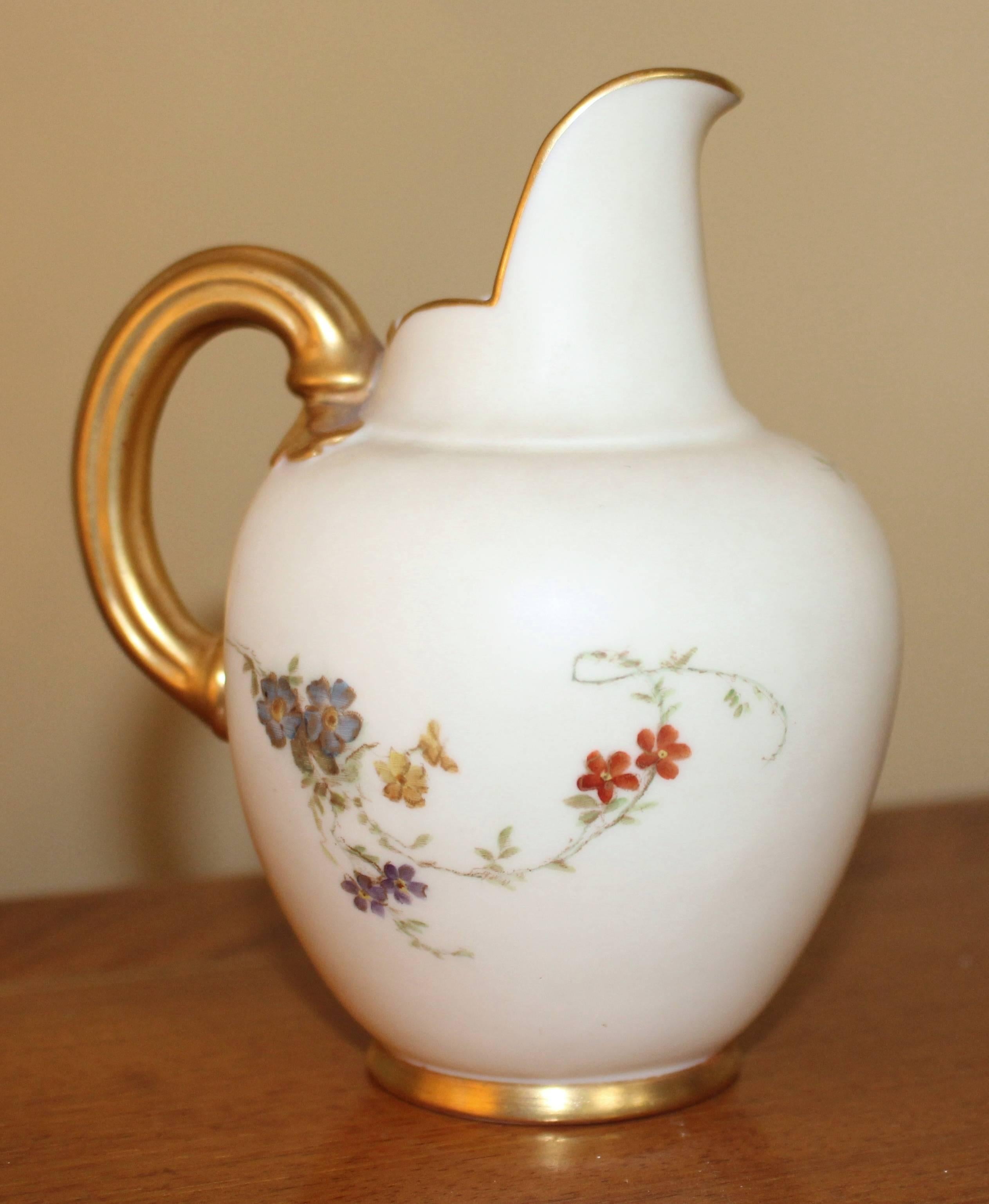 Manufacturer Royal Worcester, Made in England
Date 1896
Model No. 1094
Measures: Height 13 cm / 5 in
Backstamp Royal Worcester puce backstamp with 1896 date mark. Registration number and shape model number
Condition very good condition. No