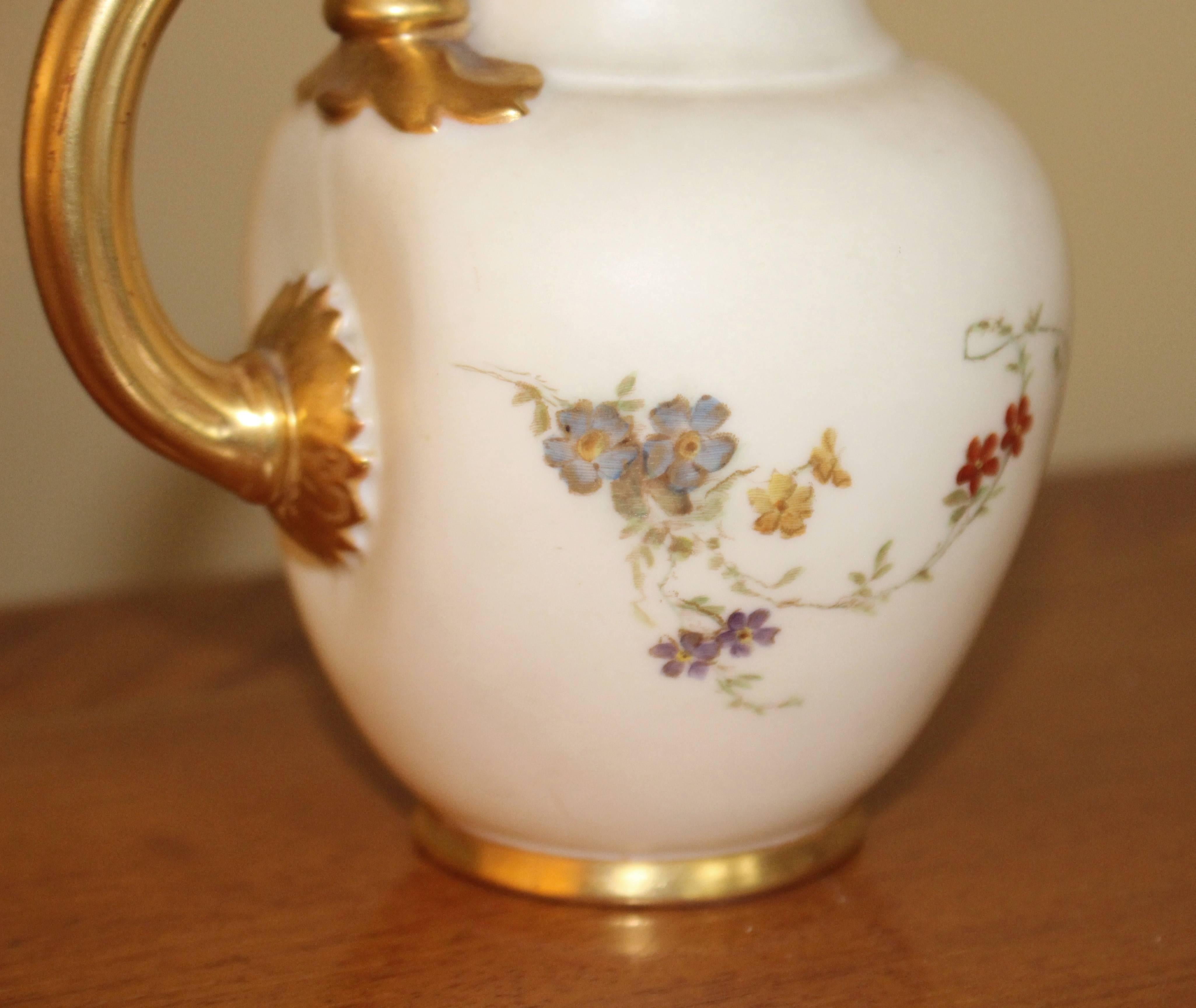 Porcelain Late Victorian Small Royal Worcester Painted and Gilded Blush Jug For Sale