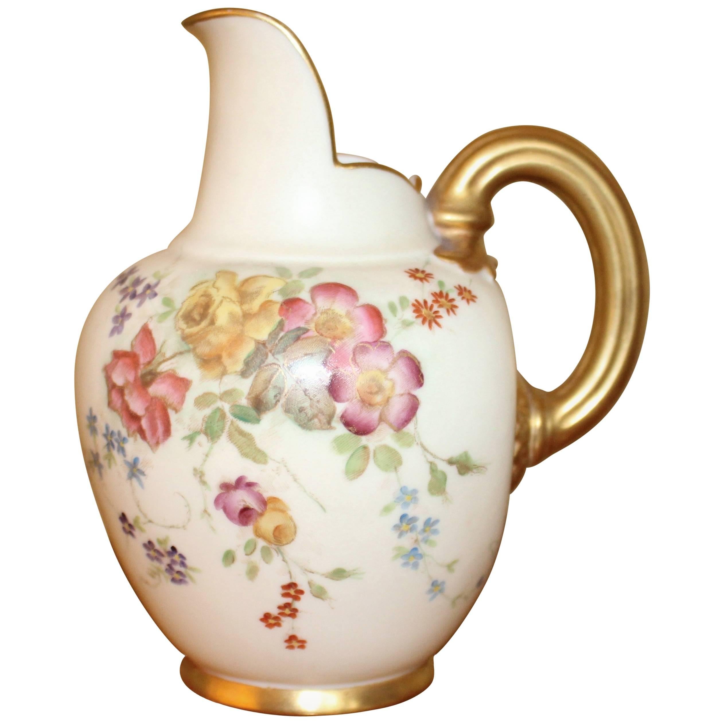 Late Victorian Small Royal Worcester Painted and Gilded Blush Jug For Sale