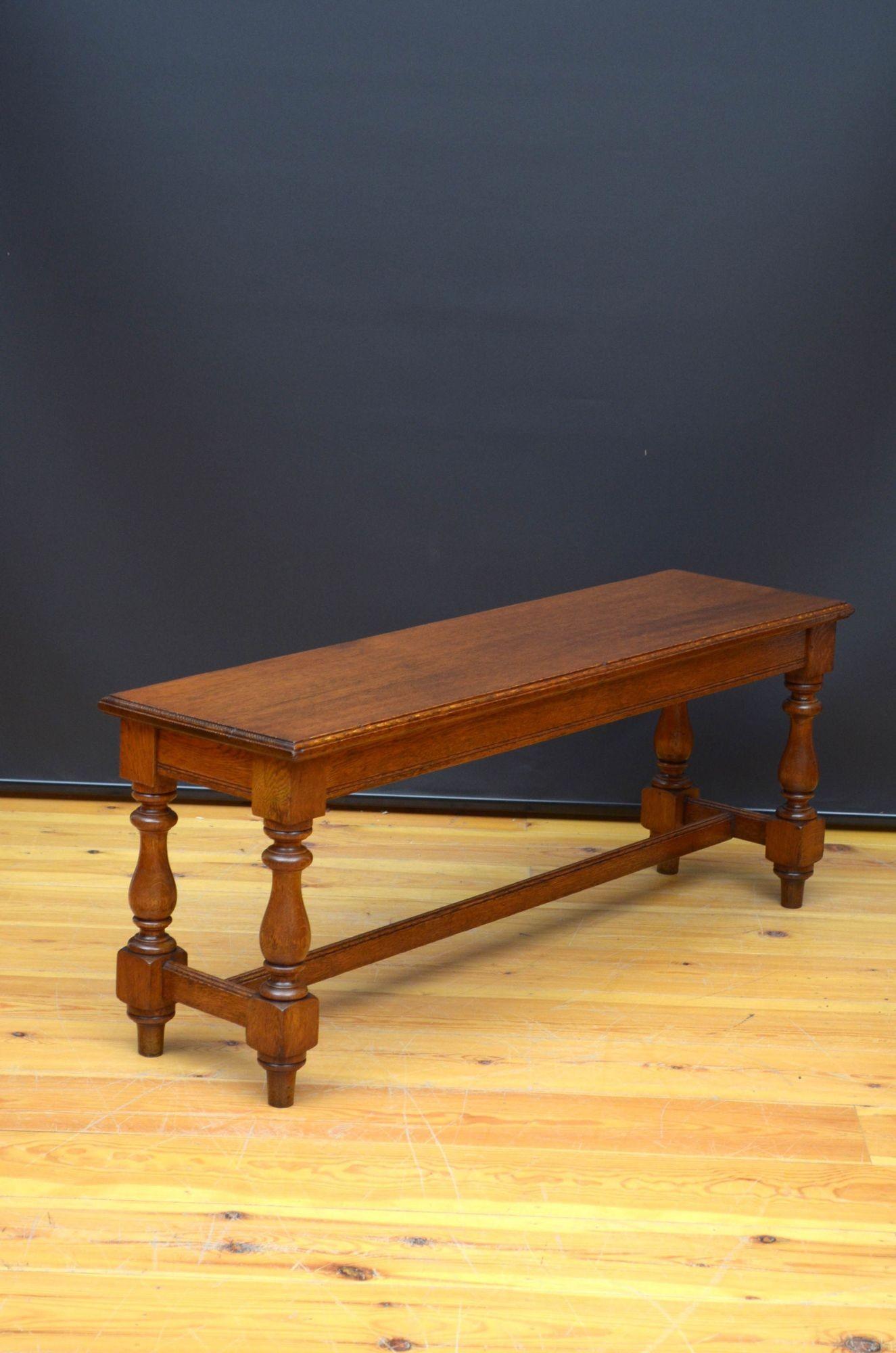 English Late Victorian Solid Oak Hall Bench For Sale