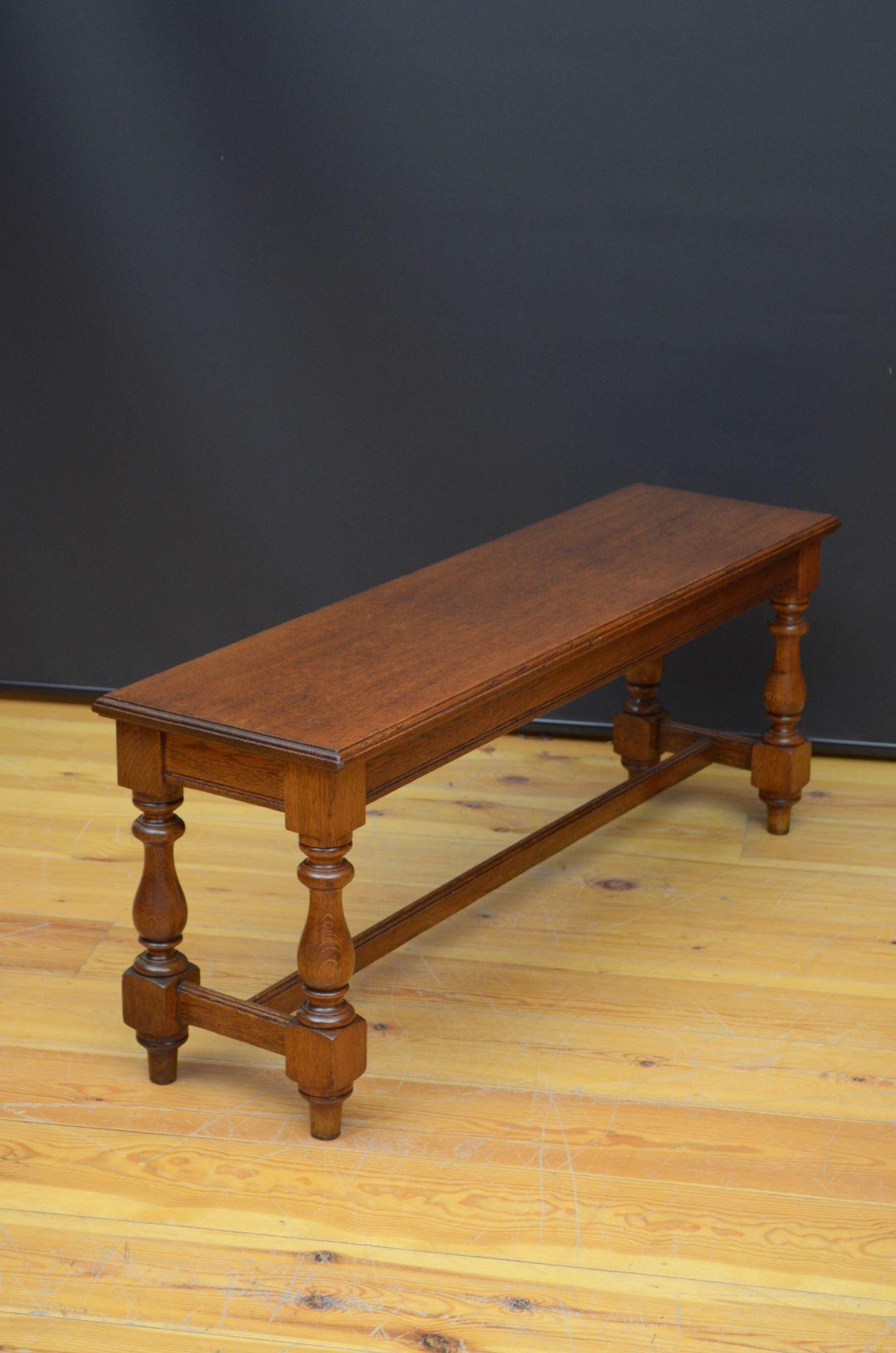 Late Victorian Solid Oak Hall Bench For Sale 1