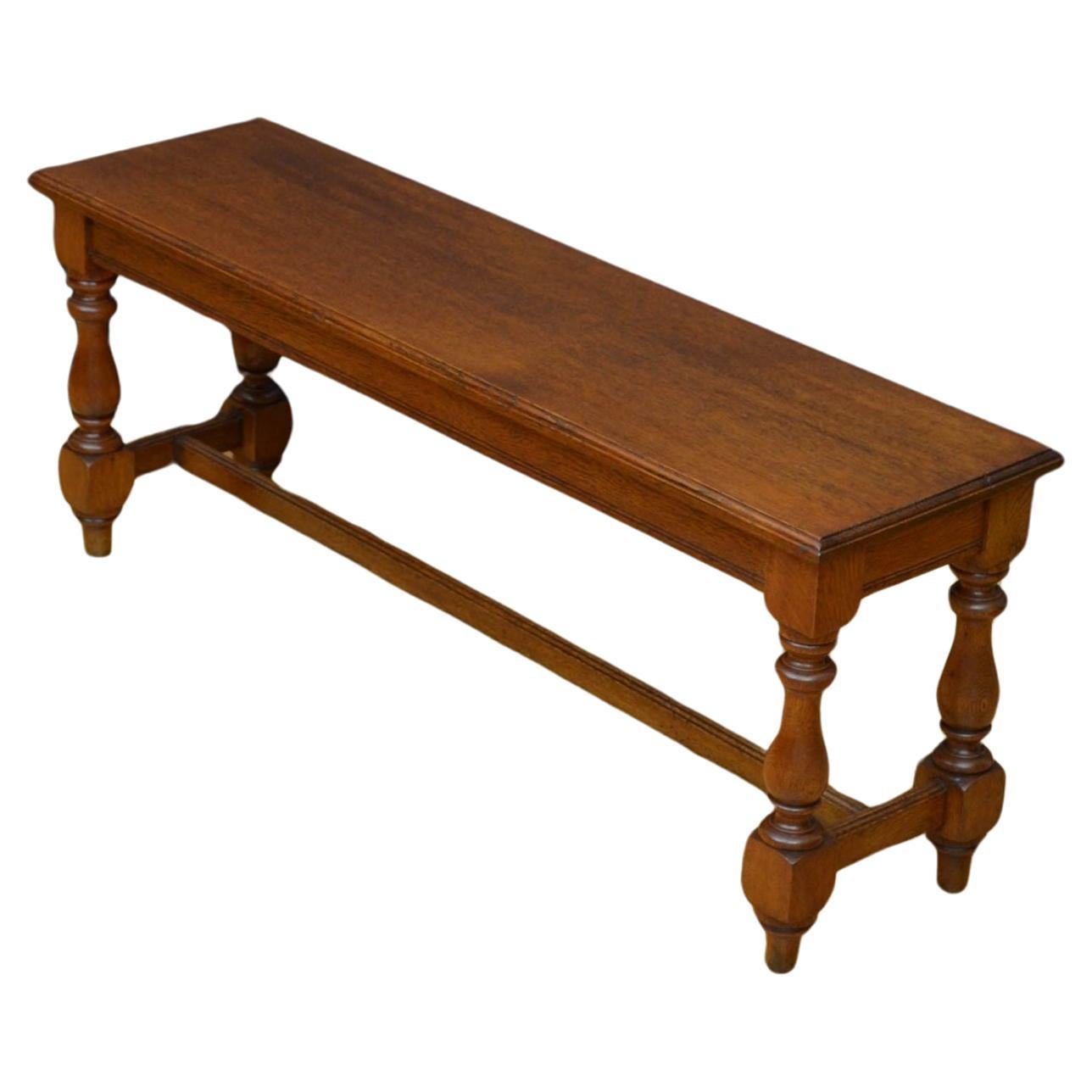 Late Victorian Solid Oak Hall Bench For Sale
