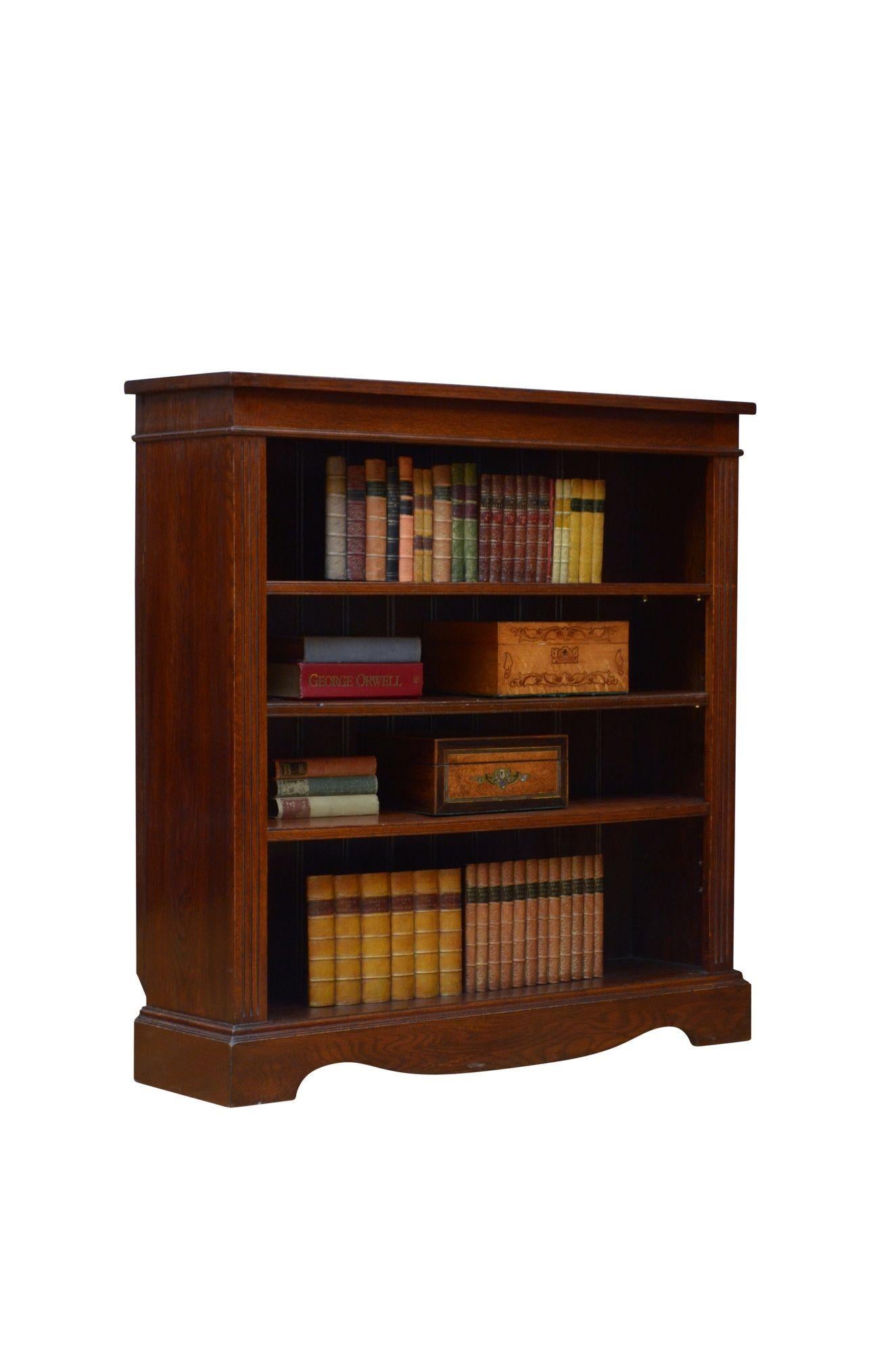 English Late Victorian Solid Oak Open Bookcase For Sale