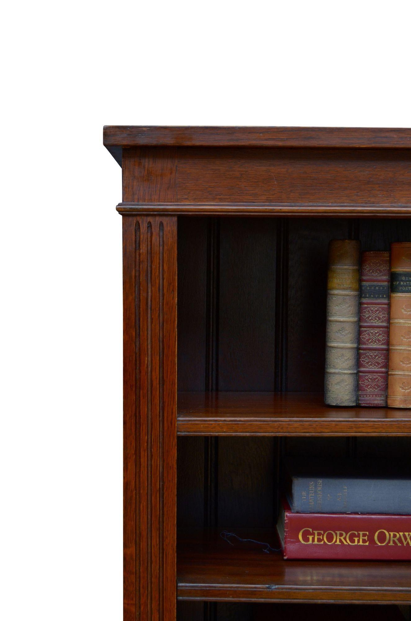 Late Victorian Solid Oak Open Bookcase For Sale 3