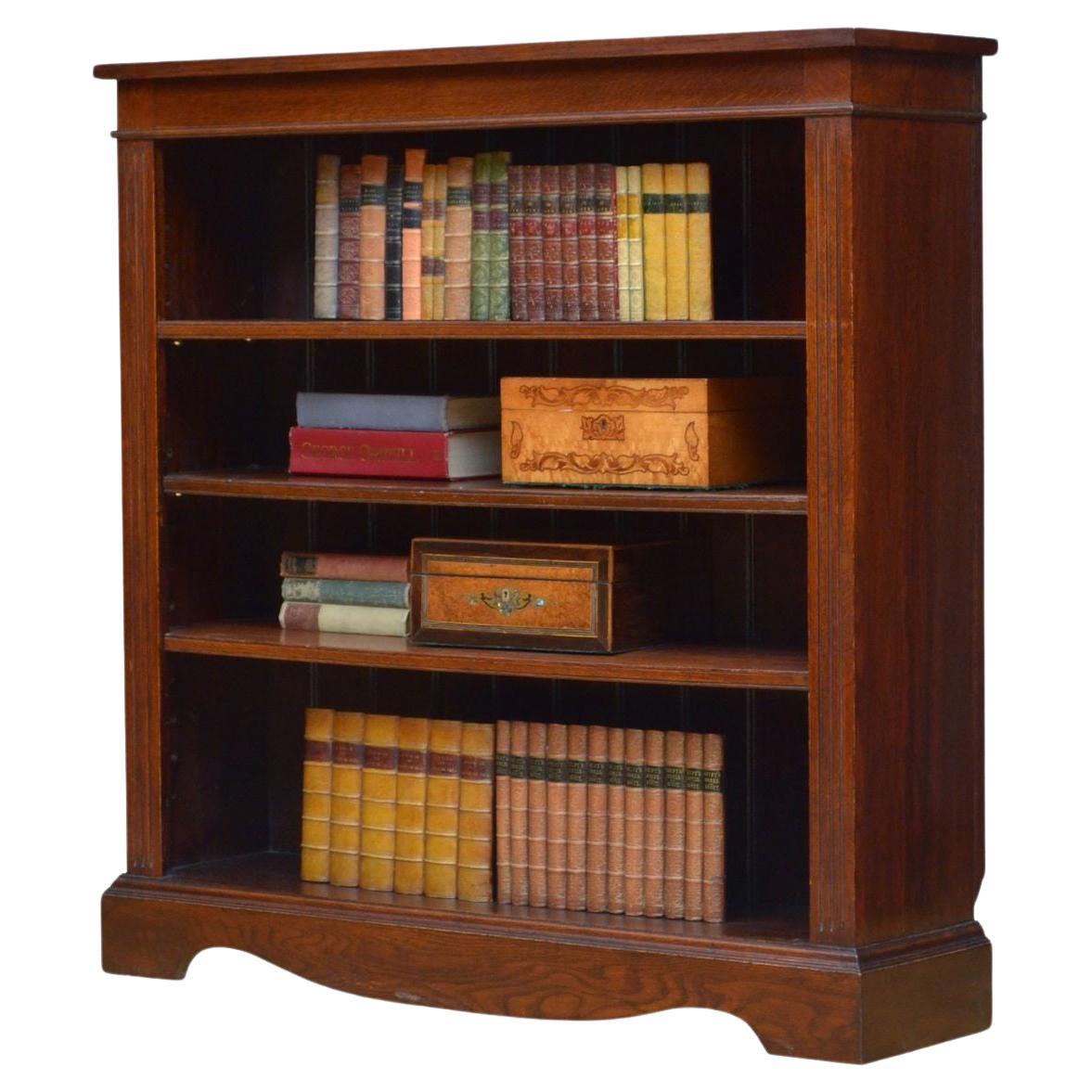 Late Victorian Solid Oak Open Bookcase For Sale