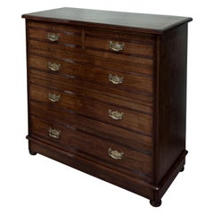 Antique Late Victorian Solid Walnut 'Tramline' Chest of Five Drawers, circa 1890