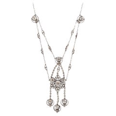 Late Victorian Sparkling Paste Sterling Silver Swag Necklace