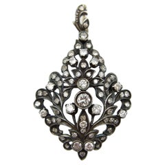 Late Victorian Sterling Silver and 12K Gold Diamond Pendant Brooch
