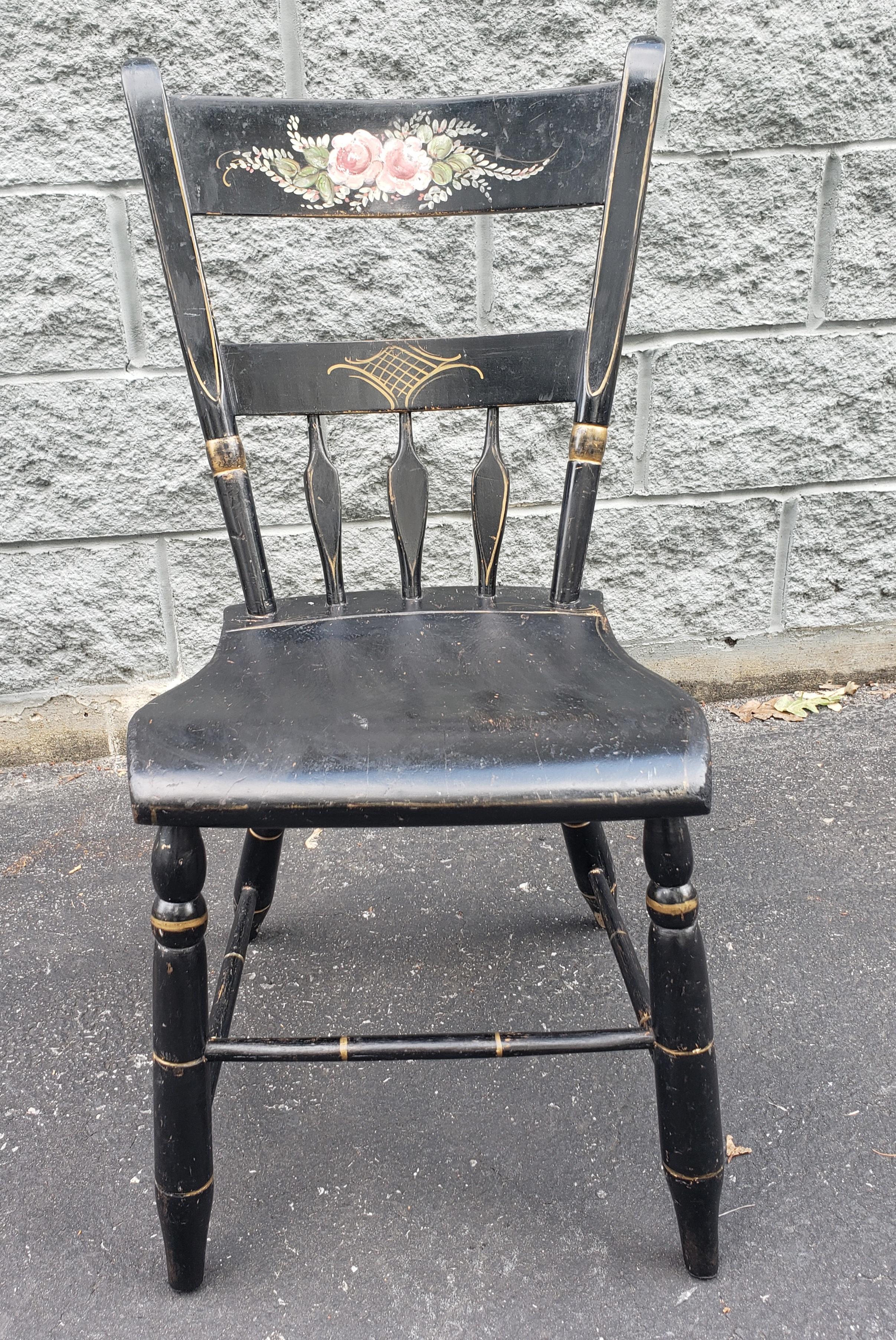 Late Victorian Style Ebonized and Decorated Maple Plank Chair measuring 15