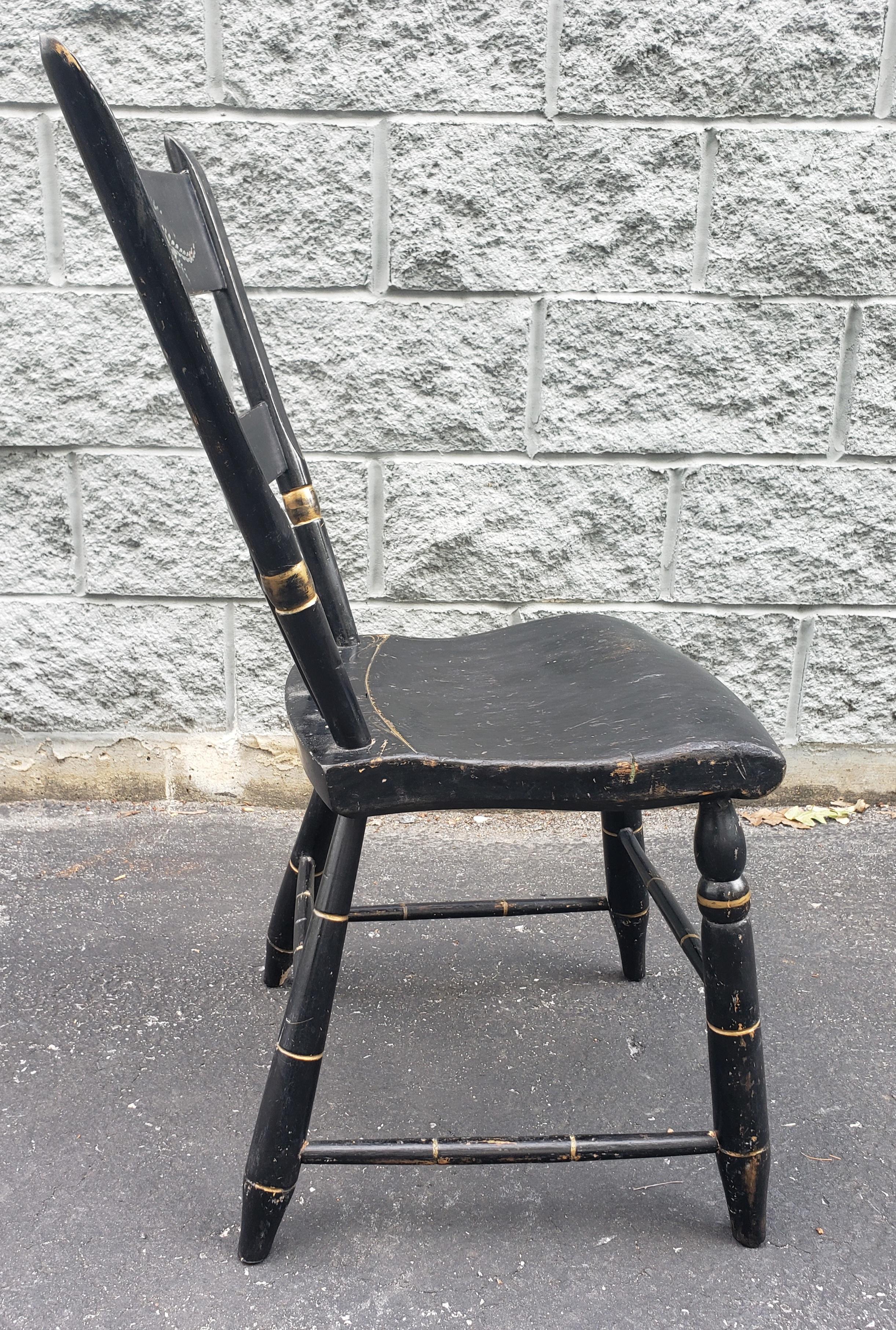 American Late Victorian Style Ebonized and Decorated Maple Plank Chair For Sale