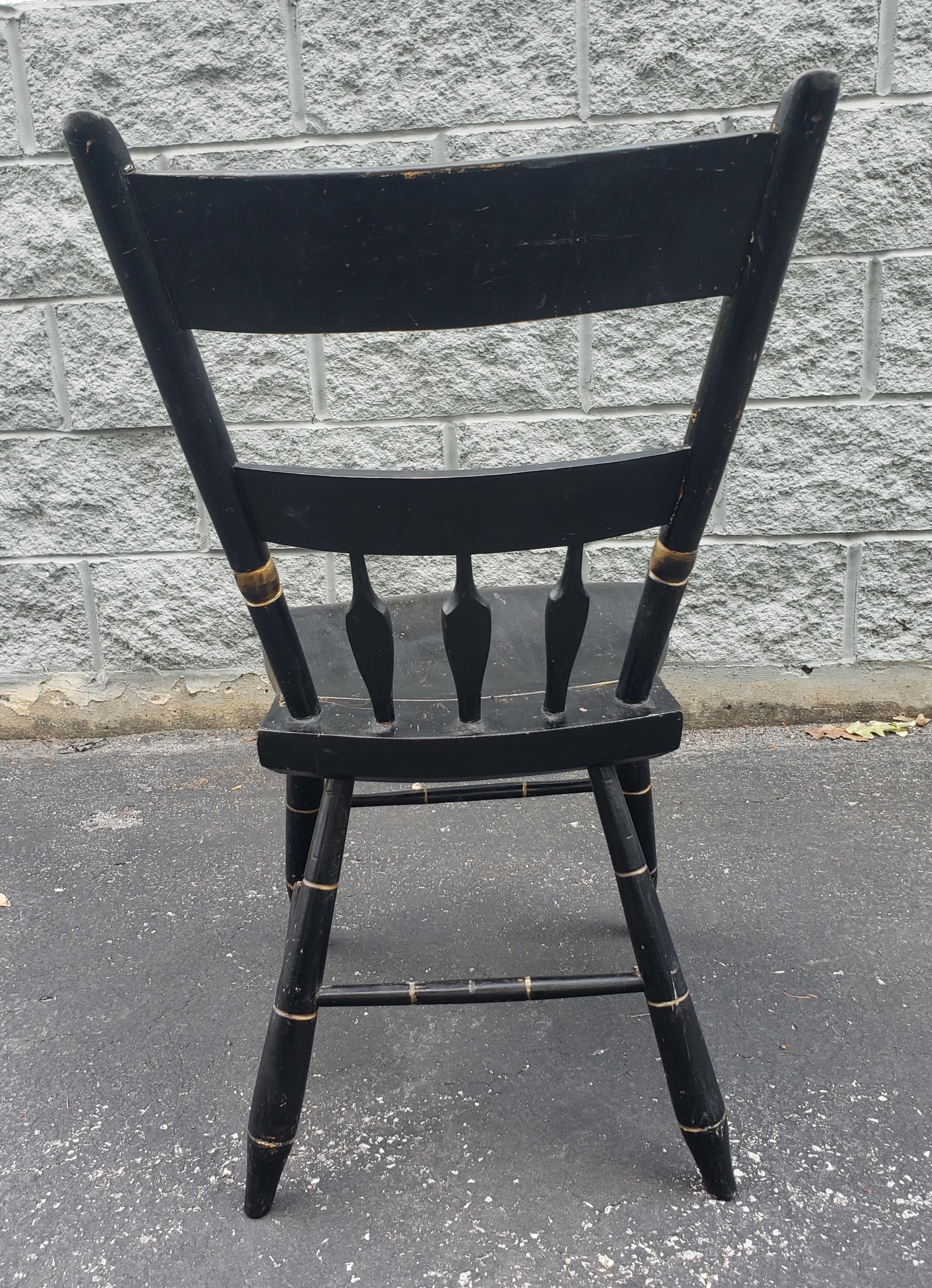 Late Victorian Style Ebonized and Decorated Maple Plank Chair In Good Condition For Sale In Germantown, MD