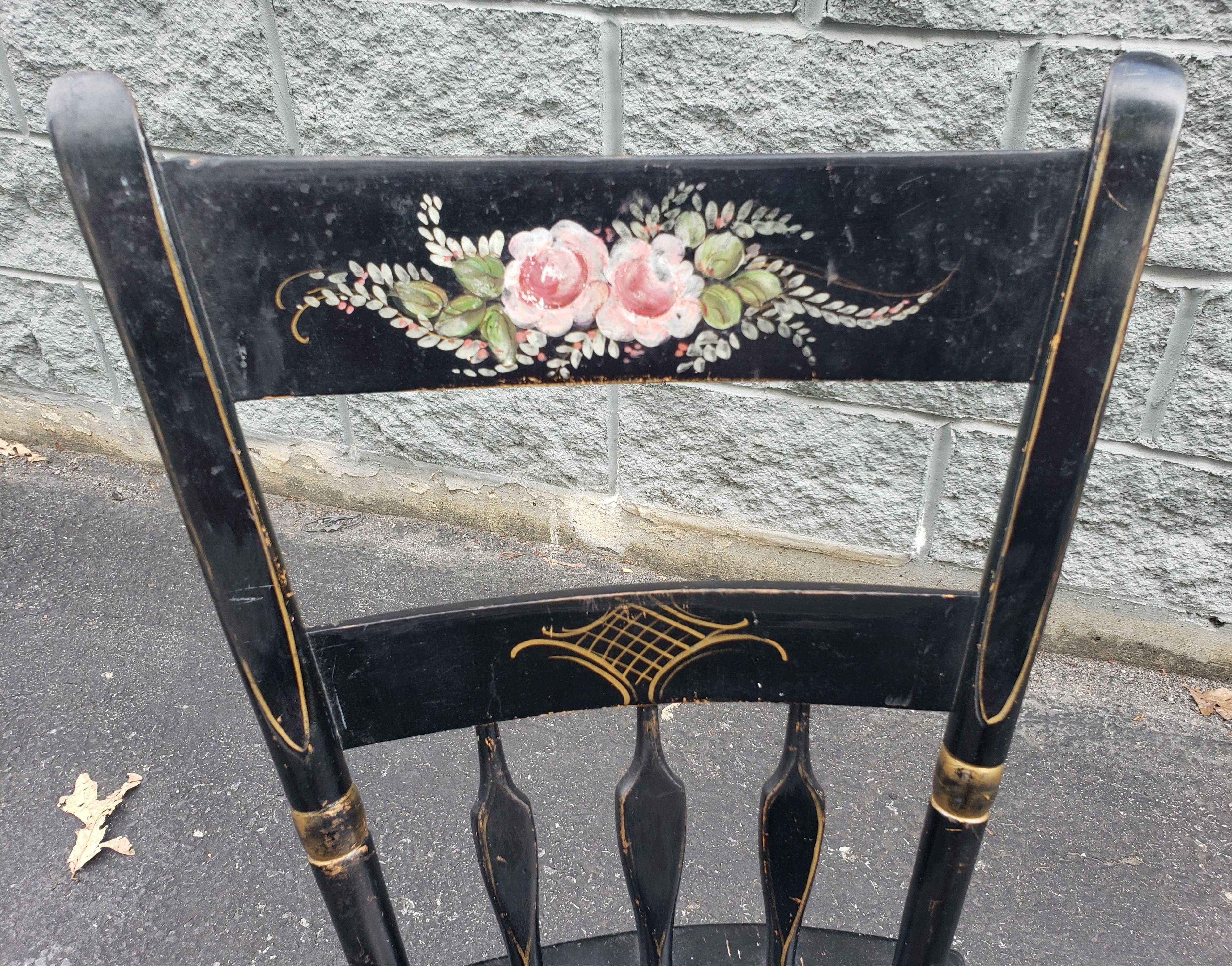 Late Victorian Style Ebonized and Decorated Maple Plank Chair For Sale 1
