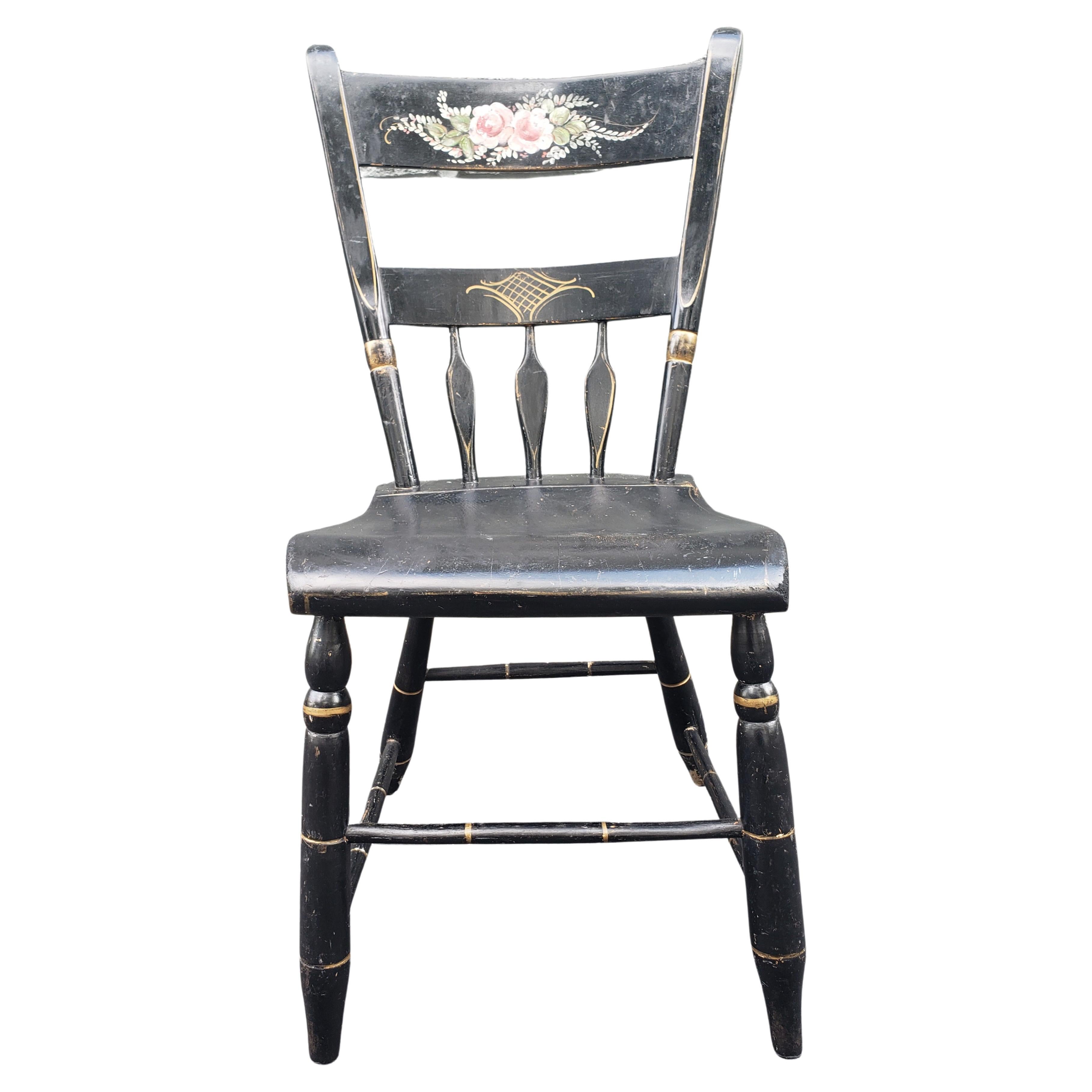 Late Victorian Style Ebonized and Decorated Maple Plank Chair For Sale