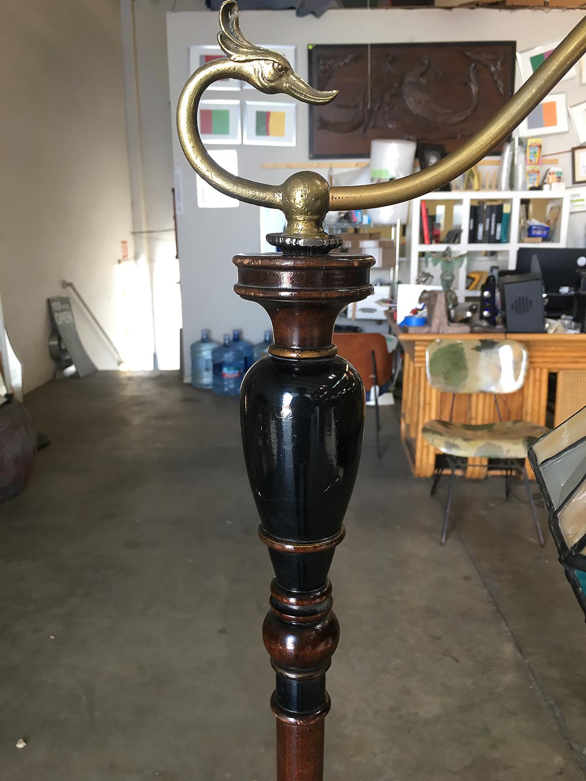 Late Victorian Style Floor Lamp Tiffany Inspired Stain Glass Shade In Excellent Condition In Van Nuys, CA