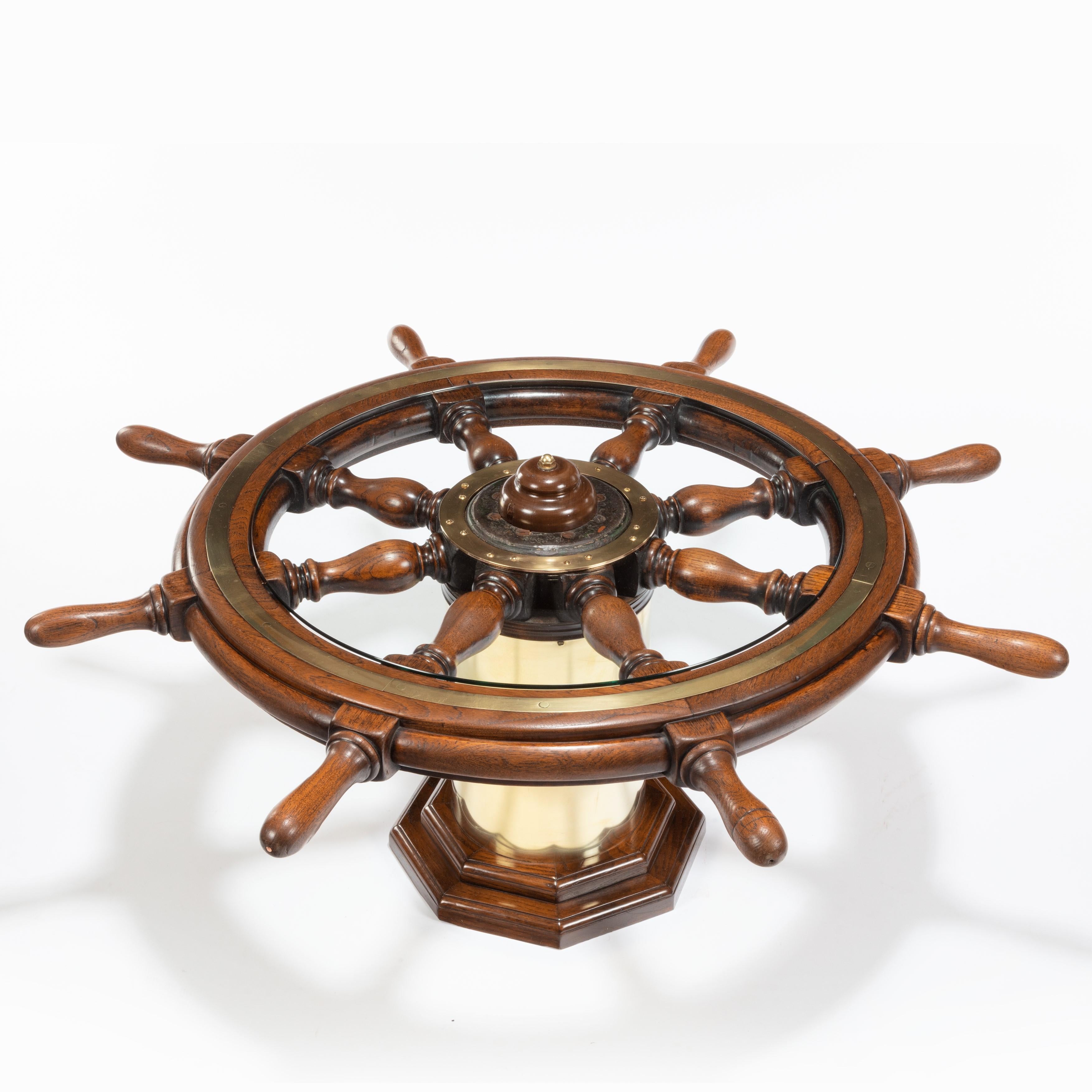 English Late Victorian Teak Steering Wheel For Sale