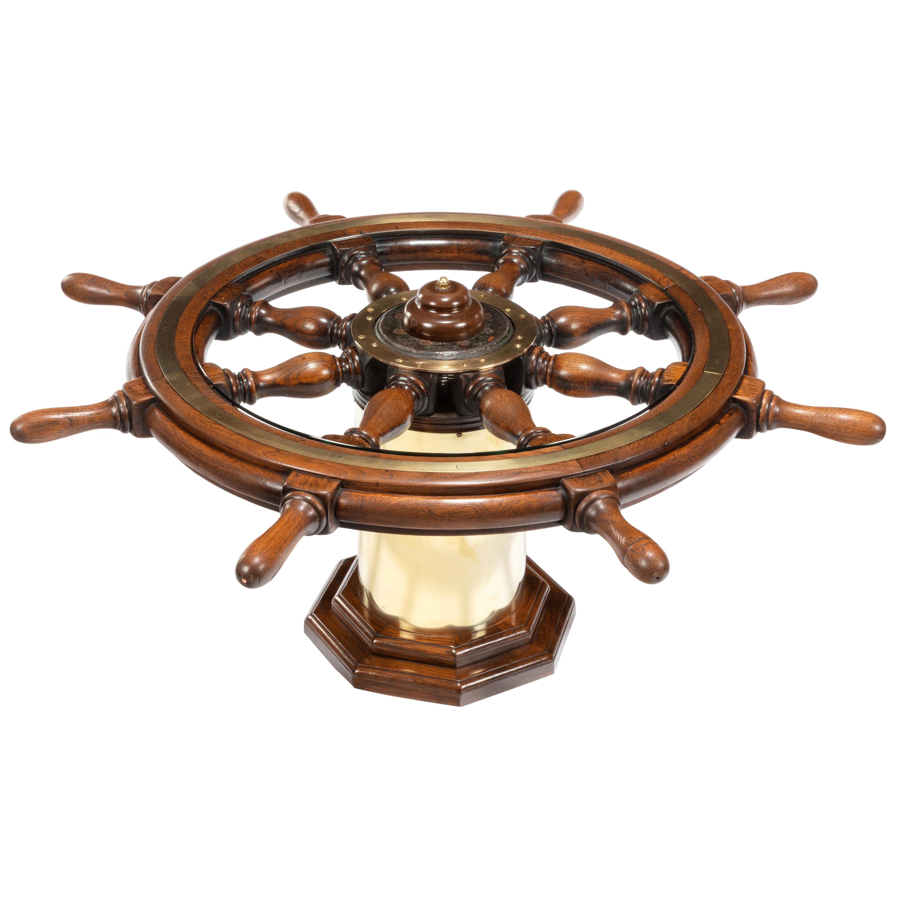 Late Victorian Teak Steering Wheel For Sale