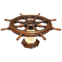 Antique Late Victorian Teak Steering Wheel