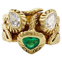 Late Victorian Tiffany & Co. Emerald and Diamond 18k Gold Triplet Snake Ring