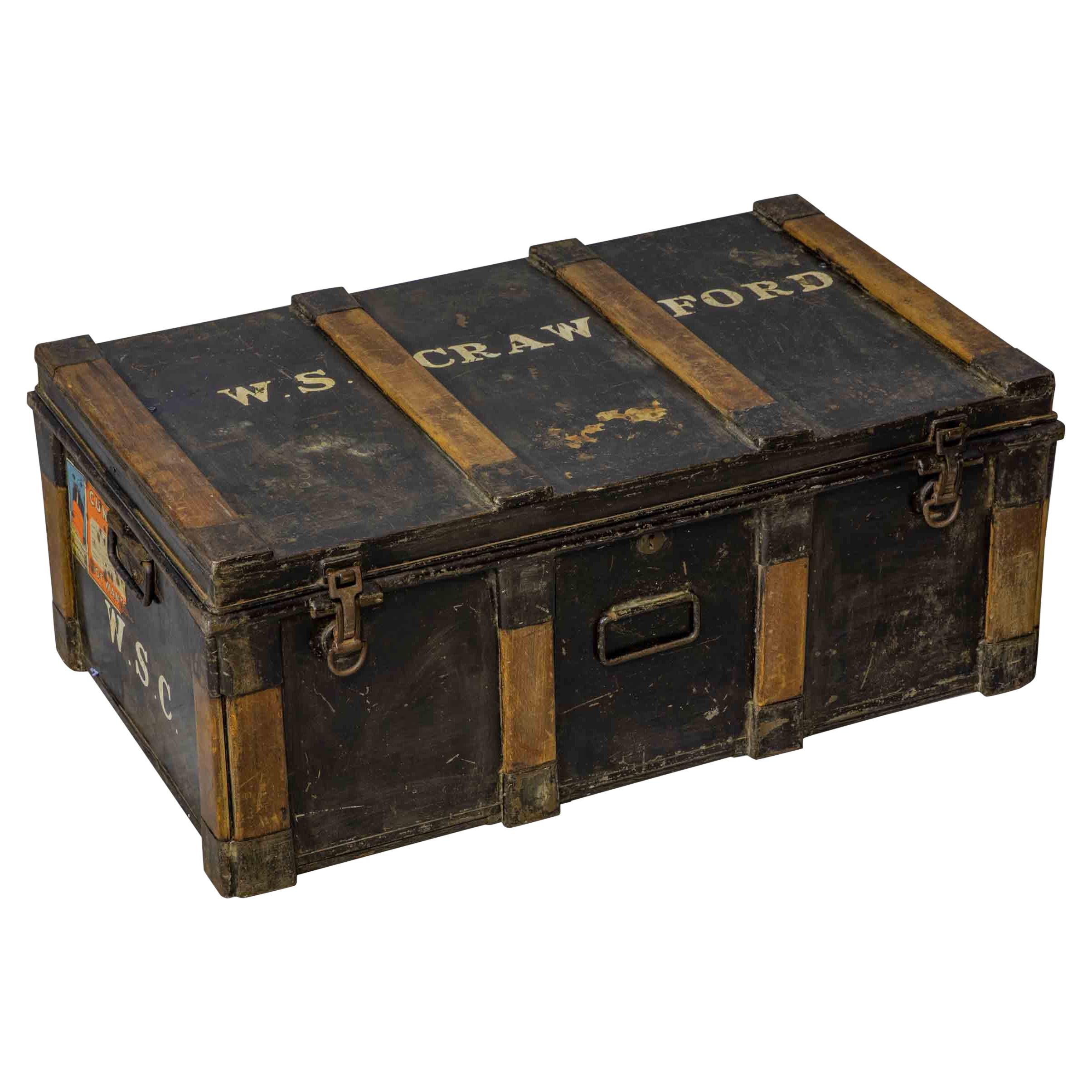 Late Victorian Tin Travelling Trunk For Sale