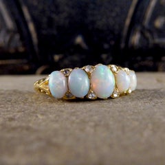 Late Victorian to Edwardian Five Stone Opal Ring in 18ct Yellow Gold