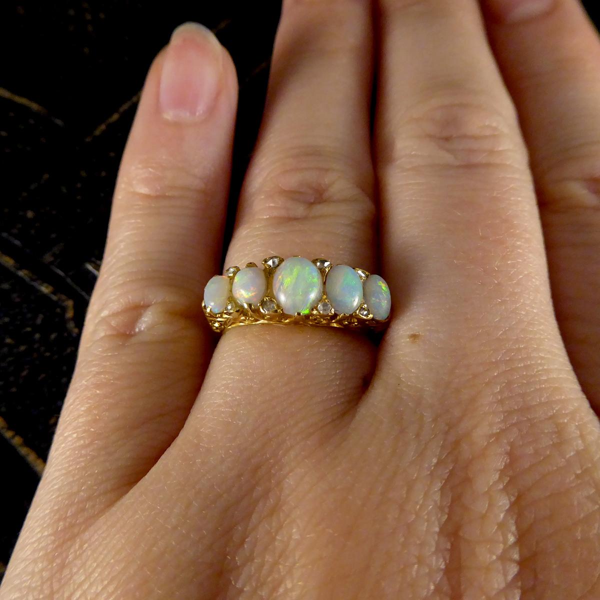 Late Victorian to Edwardian Five Stone Opal Ring in 18ct Yellow Gold 1
