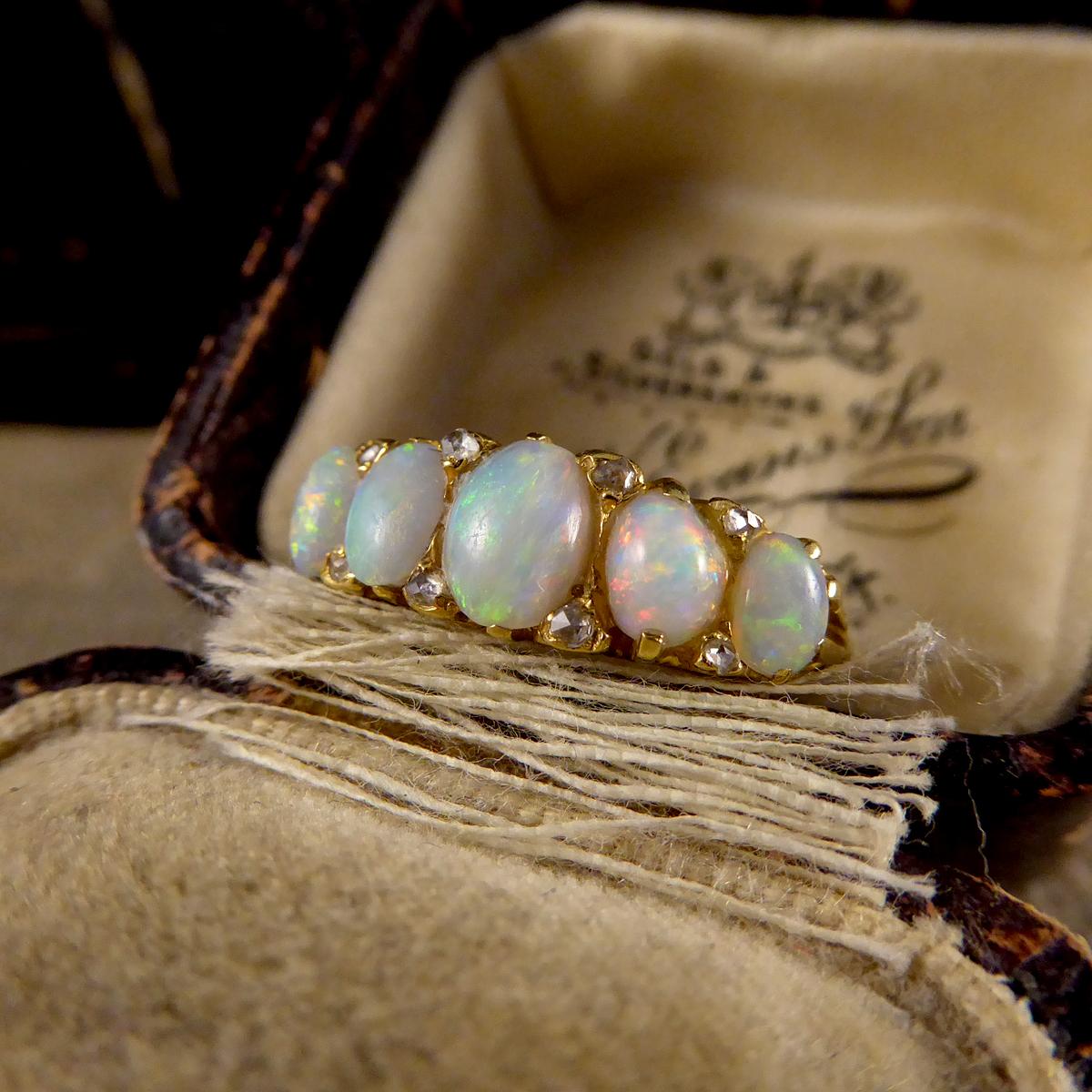 Late Victorian to Edwardian Five Stone Opal Ring in 18ct Yellow Gold 3