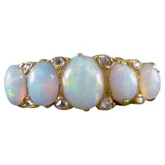 Late Victorian to Edwardian Five Stone Opal Ring in 18ct Yellow Gold
