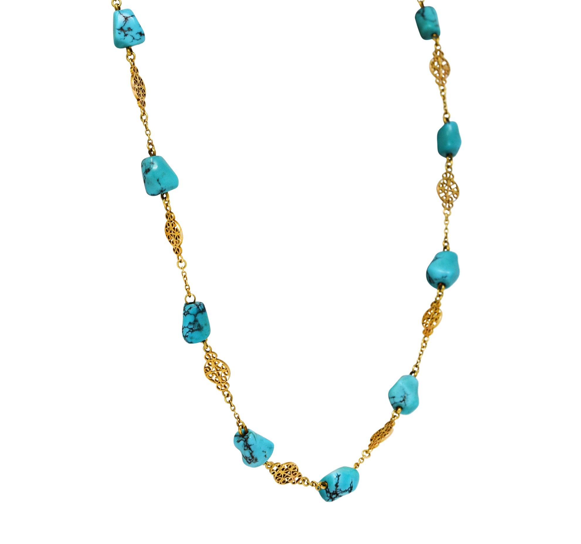 Spätviktorianische Türkis-Halskette aus 14 Karat Gold, um 1900 (Ungeschliffen)