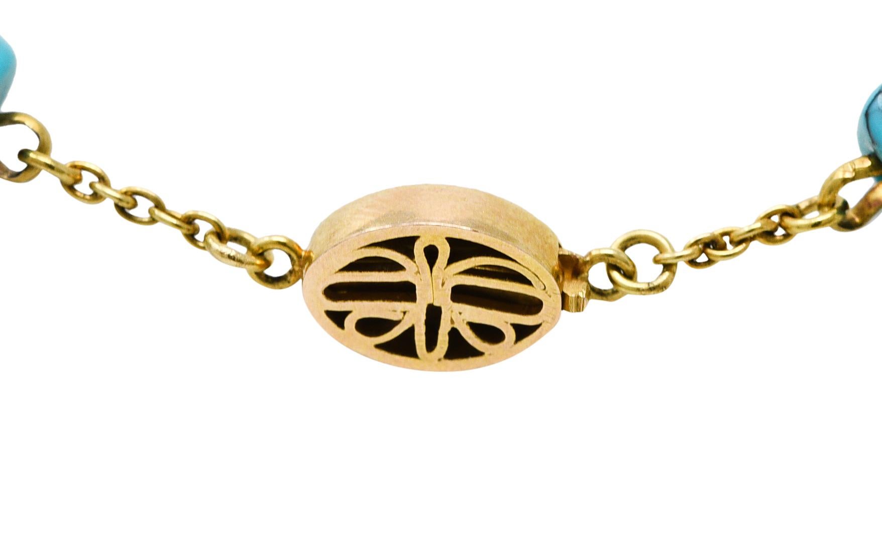 Spätviktorianische Türkis-Halskette aus 14 Karat Gold, um 1900 für Damen oder Herren