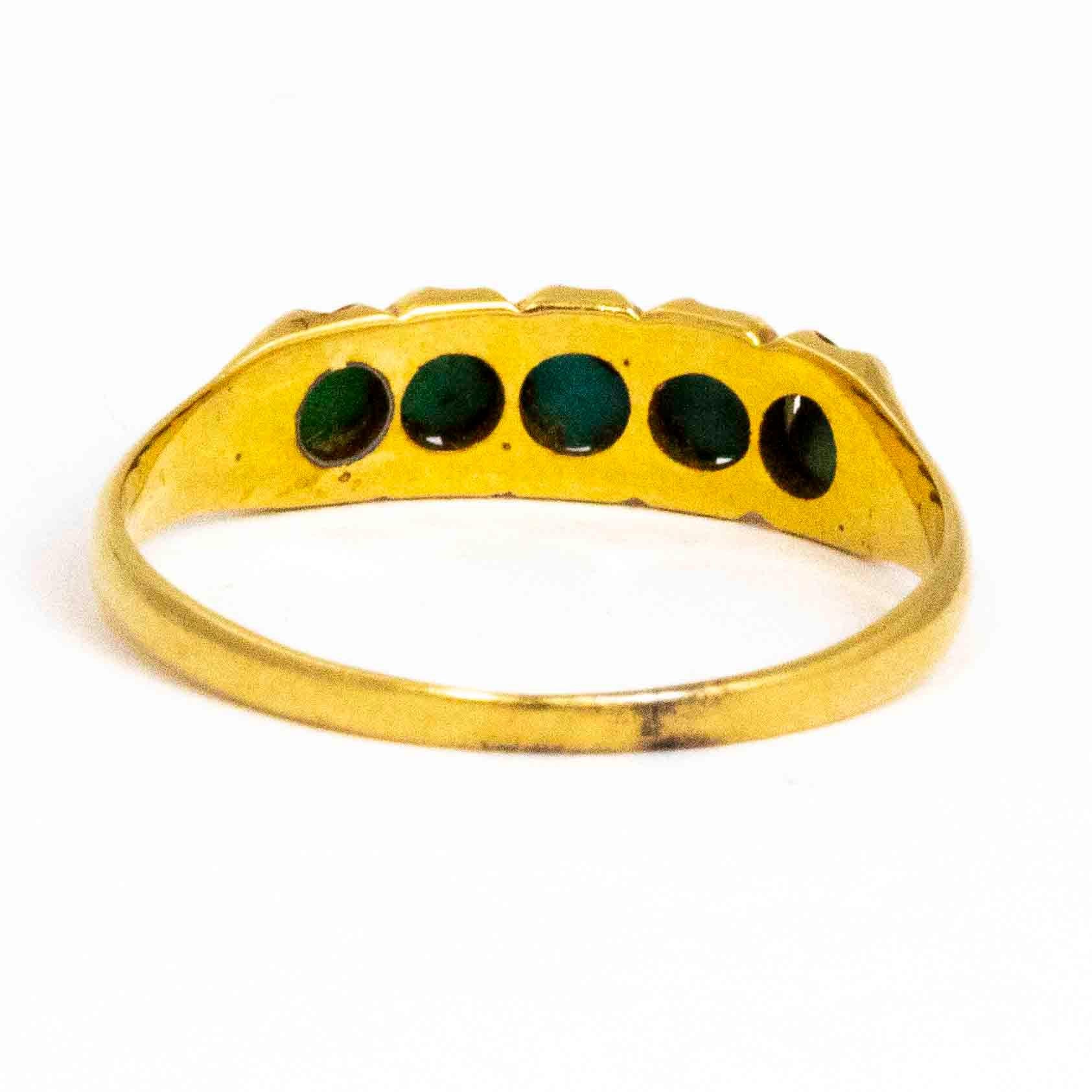 Late Victorian Turquoise and 15 Carat Gold Five-Stone Ring In Good Condition In Chipping Campden, GB