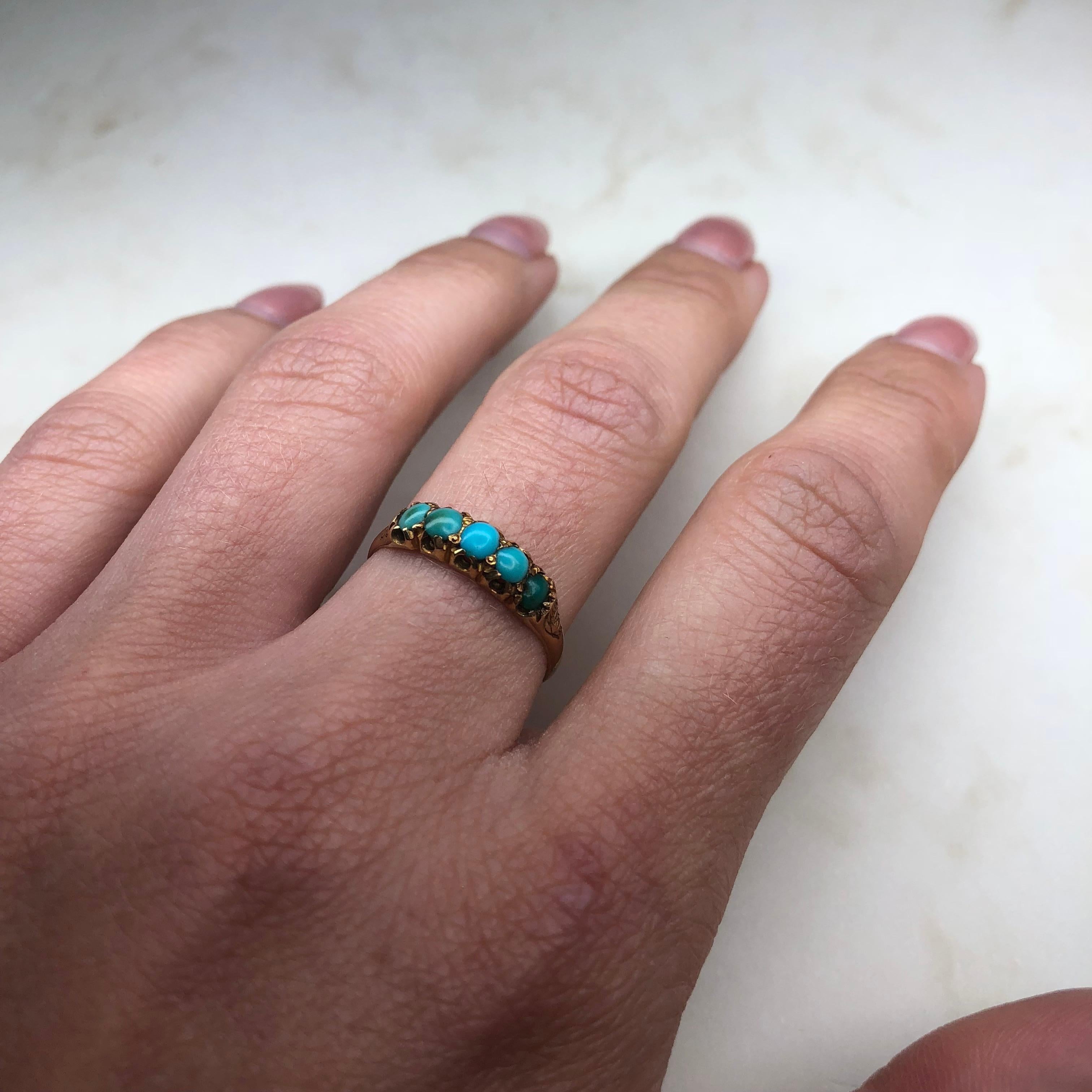 Late Victorian Turquoise and 15 Carat Gold Five-Stone Ring 1