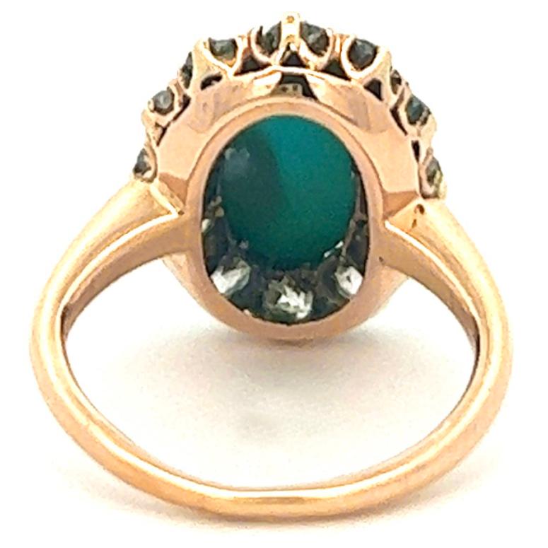 Late Victorian Turquoise Diamond 14 Karat Rose Gold Cluster Ring 1